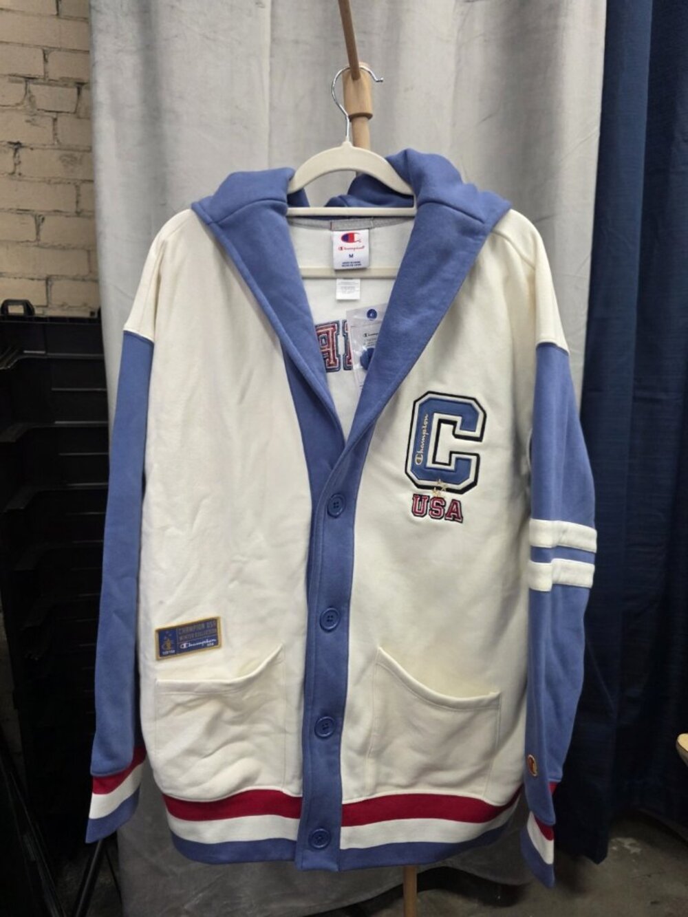 Champion USA Hooded Cardigan Medium Varsity Fleece Button Front NWT . WL343